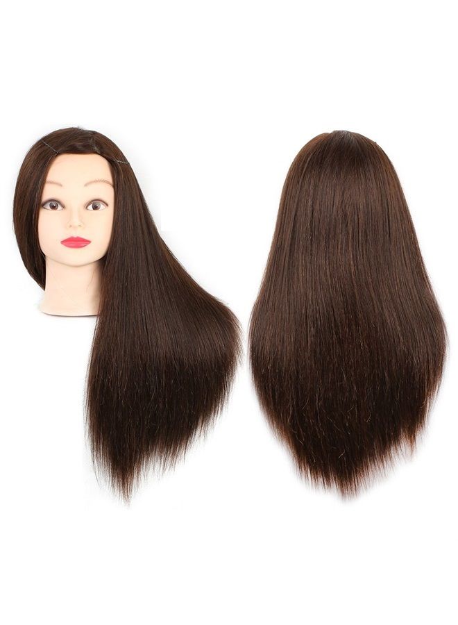 Leeven 20 Inch 60% Human Hair Training Practice Head Styling Cutting Mannequin Manikin Head with Free Clamp Holder Brown Hair Doll Head - Image 1