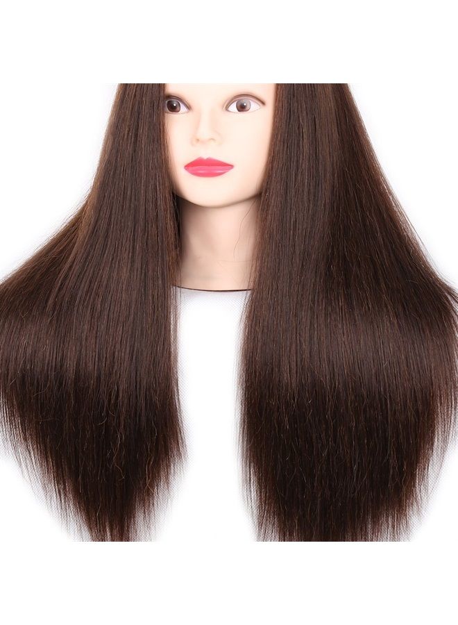 Leeven 20 Inch 60% Human Hair Training Practice Head Styling Cutting Mannequin Manikin Head with Free Clamp Holder Brown Hair Doll Head - Image 4