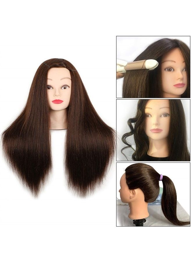 Leeven 20 Inch 60% Human Hair Training Practice Head Styling Cutting Mannequin Manikin Head with Free Clamp Holder Brown Hair Doll Head - Image 2