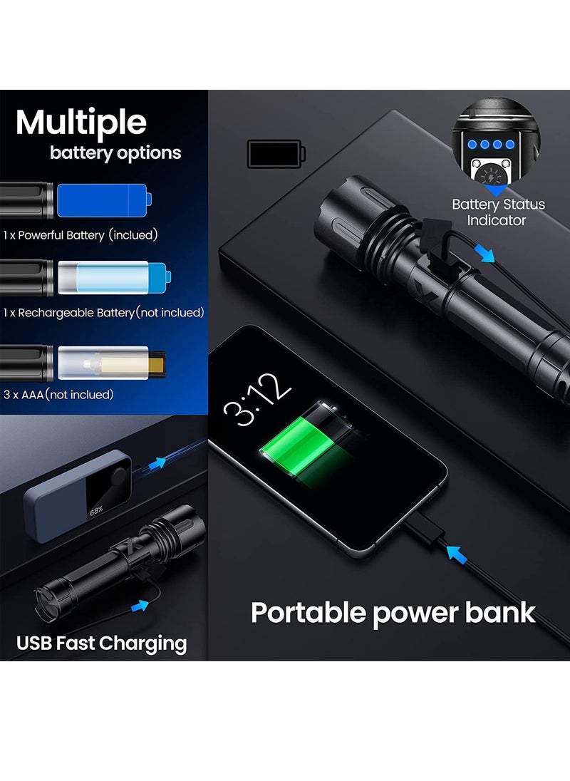 Uwals - Flashlights High Lumens Rechargeable, LED Small Tactical XHP70.2 Battery Powered Flash Light, Powerful Pocket Flashlights for Emergency Camping Hiking Waterproof Zoomable - Image 1
