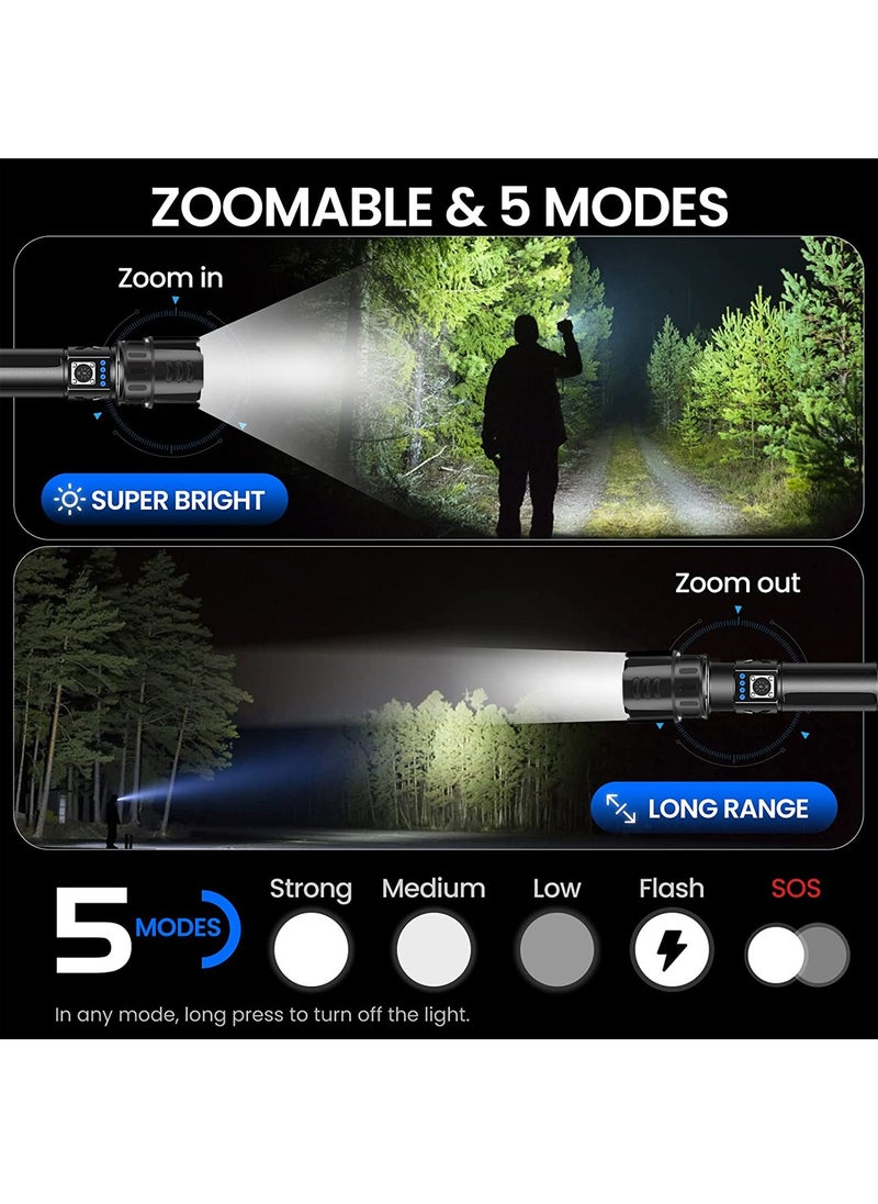Uwals - Flashlights High Lumens Rechargeable, LED Small Tactical XHP70.2 Battery Powered Flash Light, Powerful Pocket Flashlights for Emergency Camping Hiking Waterproof Zoomable - Image 1