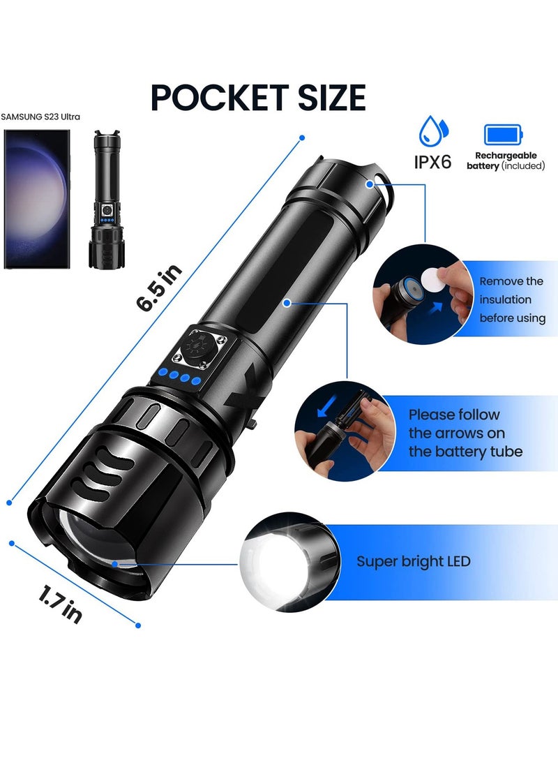 Uwals - Flashlights High Lumens Rechargeable, LED Small Tactical XHP70.2 Battery Powered Flash Light, Powerful Pocket Flashlights for Emergency Camping Hiking Waterproof Zoomable - Image 1