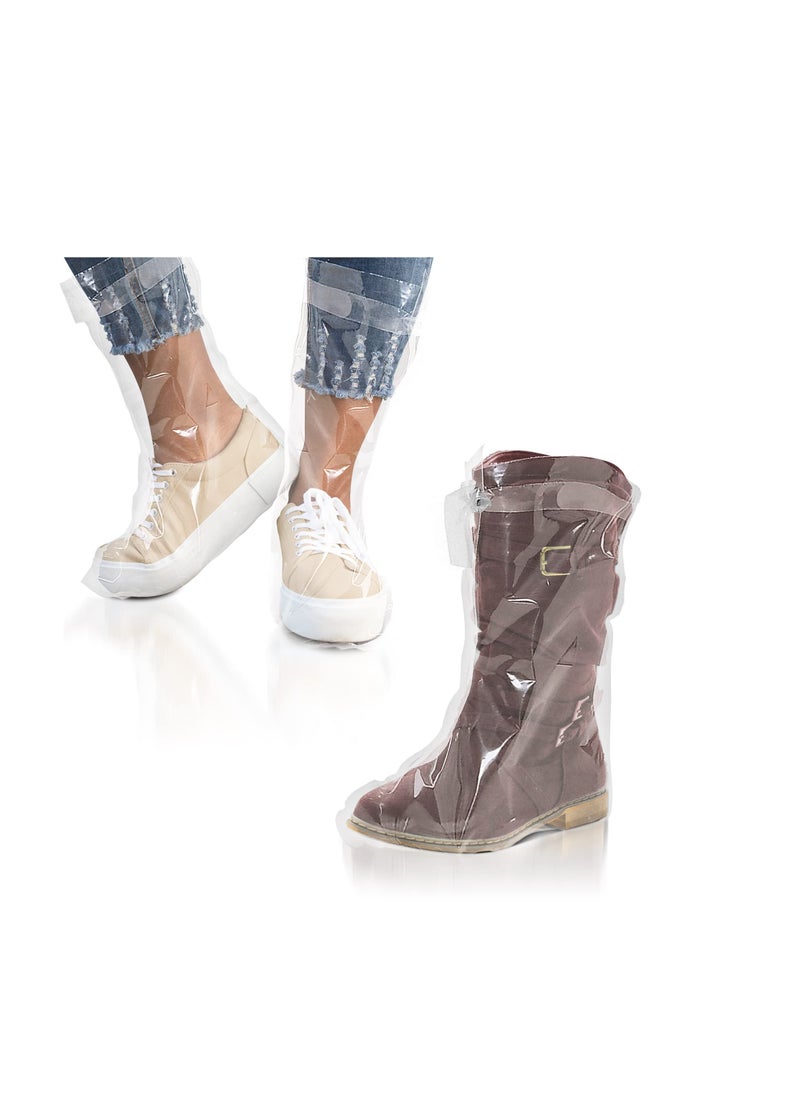 SYOSI - Disposable Shoe Covers For Indoors Outdoors 14.5" X 18" Pack Of 50 Large Clear Shoe Covers Disposable 4 Mil Ldpe Waterproof Disposable Boot Covers With Ties Disposable Booties Resist Flame - Image 1