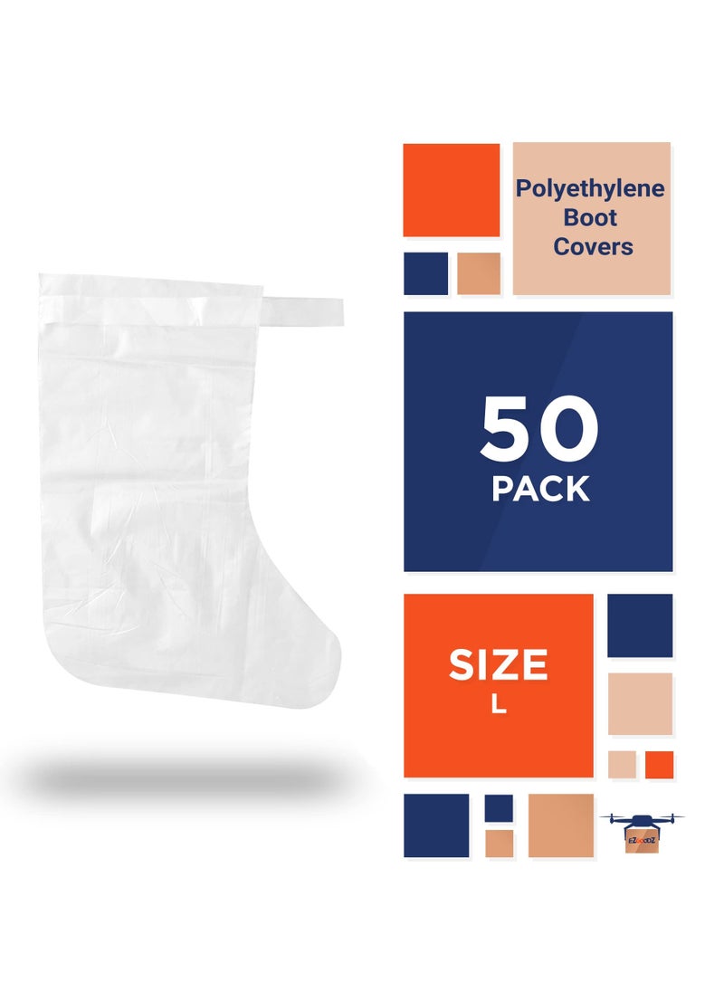 SYOSI - Disposable Shoe Covers For Indoors Outdoors 14.5" X 18" Pack Of 50 Large Clear Shoe Covers Disposable 4 Mil Ldpe Waterproof Disposable Boot Covers With Ties Disposable Booties Resist Flame - Image 1