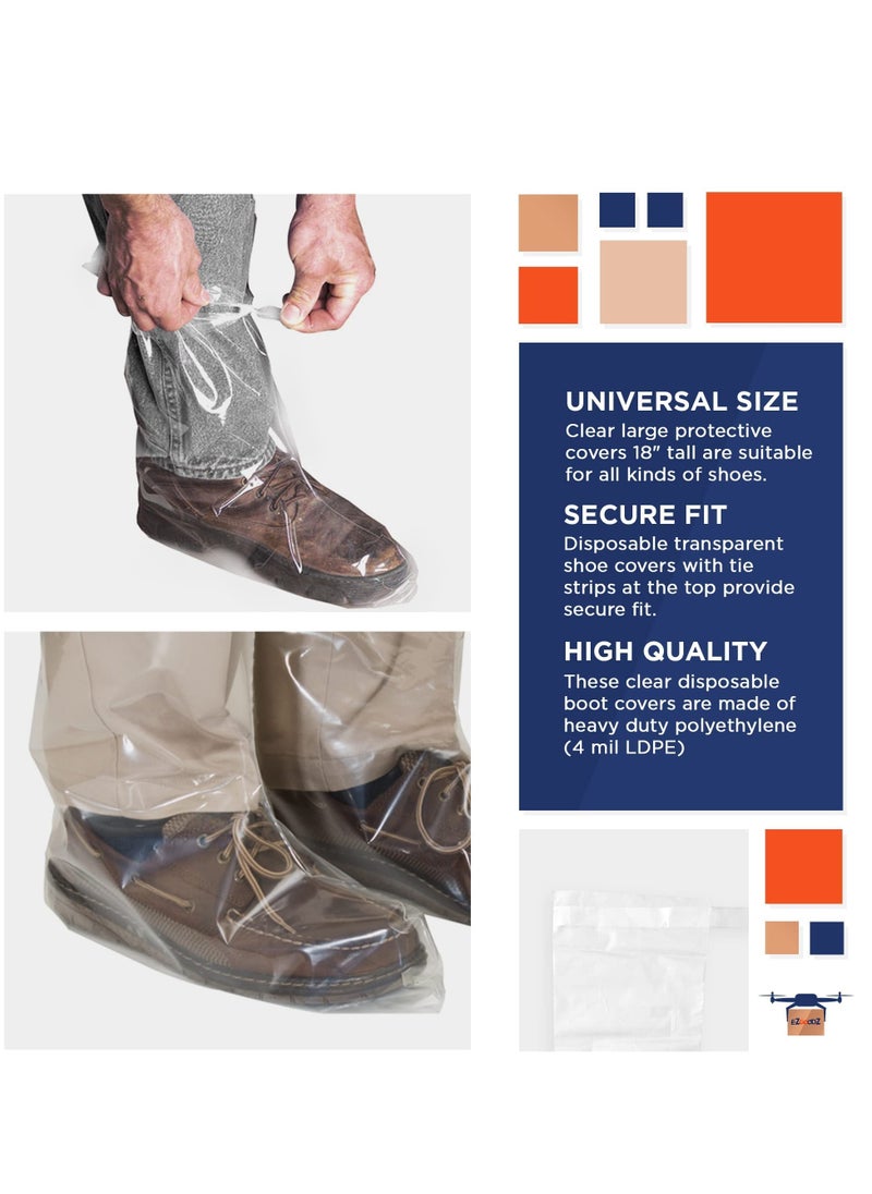 SYOSI - Disposable Shoe Covers For Indoors Outdoors 14.5" X 18" Pack Of 50 Large Clear Shoe Covers Disposable 4 Mil Ldpe Waterproof Disposable Boot Covers With Ties Disposable Booties Resist Flame - Image 1