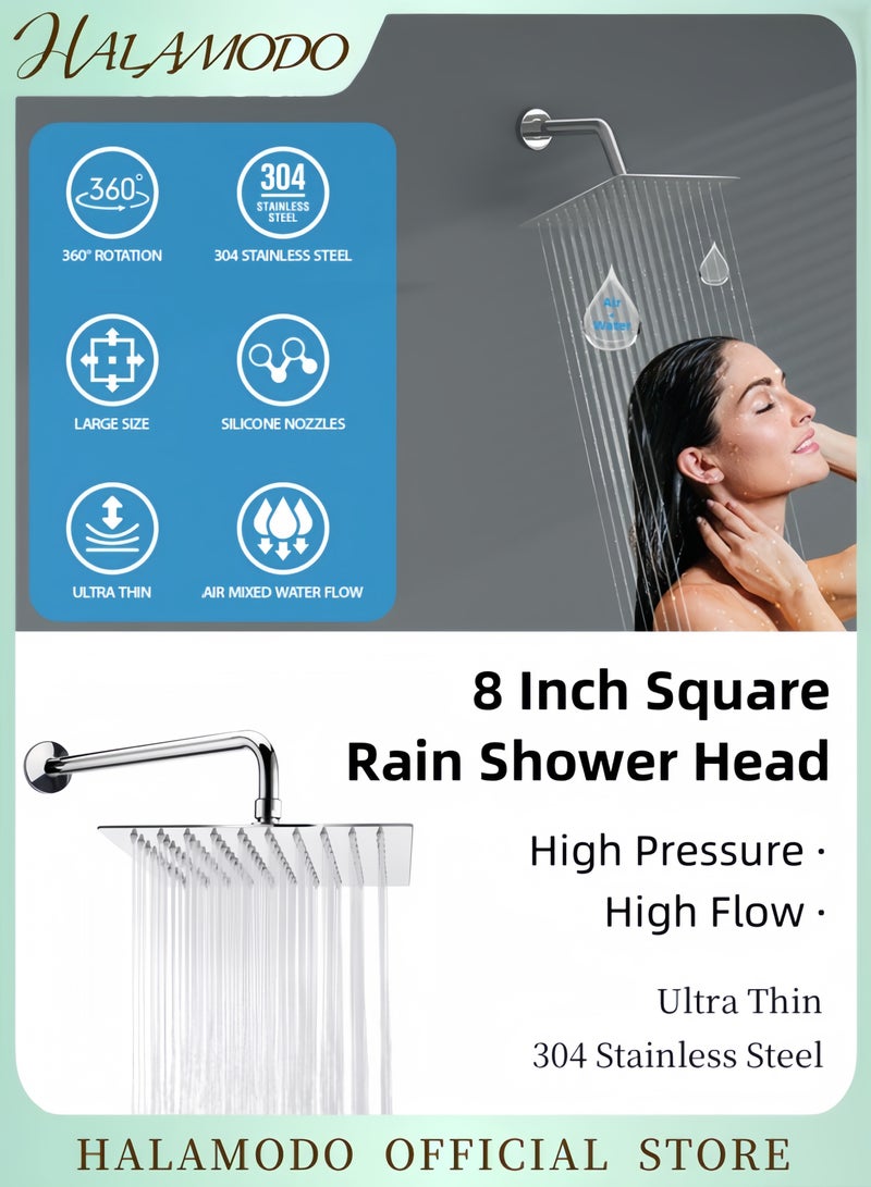 HALAMODO Pressure Rain Shower Head 100-Hold Silver 8inch - Image 1