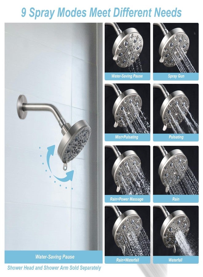 Offo رأس دش OFFO، رأس دش عالي الضغط مع وضع الإيقاف، 9 أوضاع لرؤوس الدش الثابتة لتدفق ماء قوي وتجربة دش مريحة، نيكل مصقول - Image 2