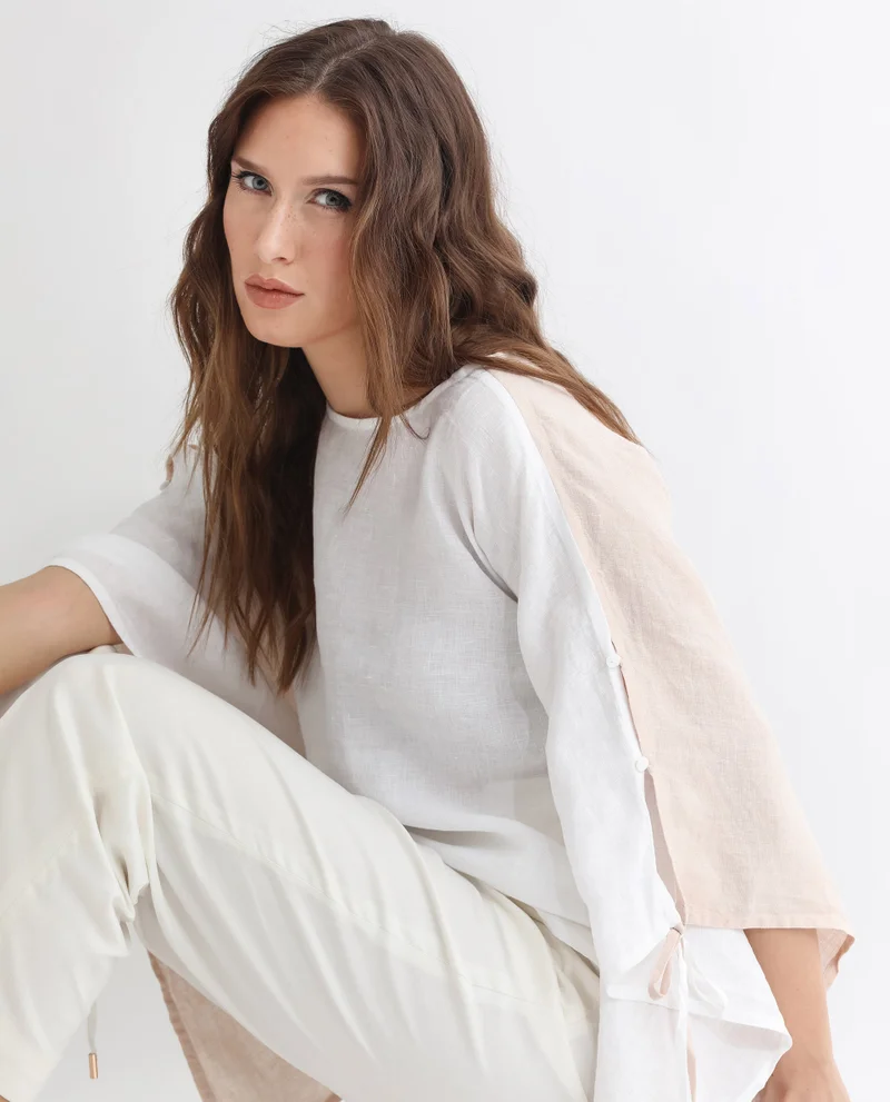 Rareism Women's Linen Colour Blocked Kaftan Top