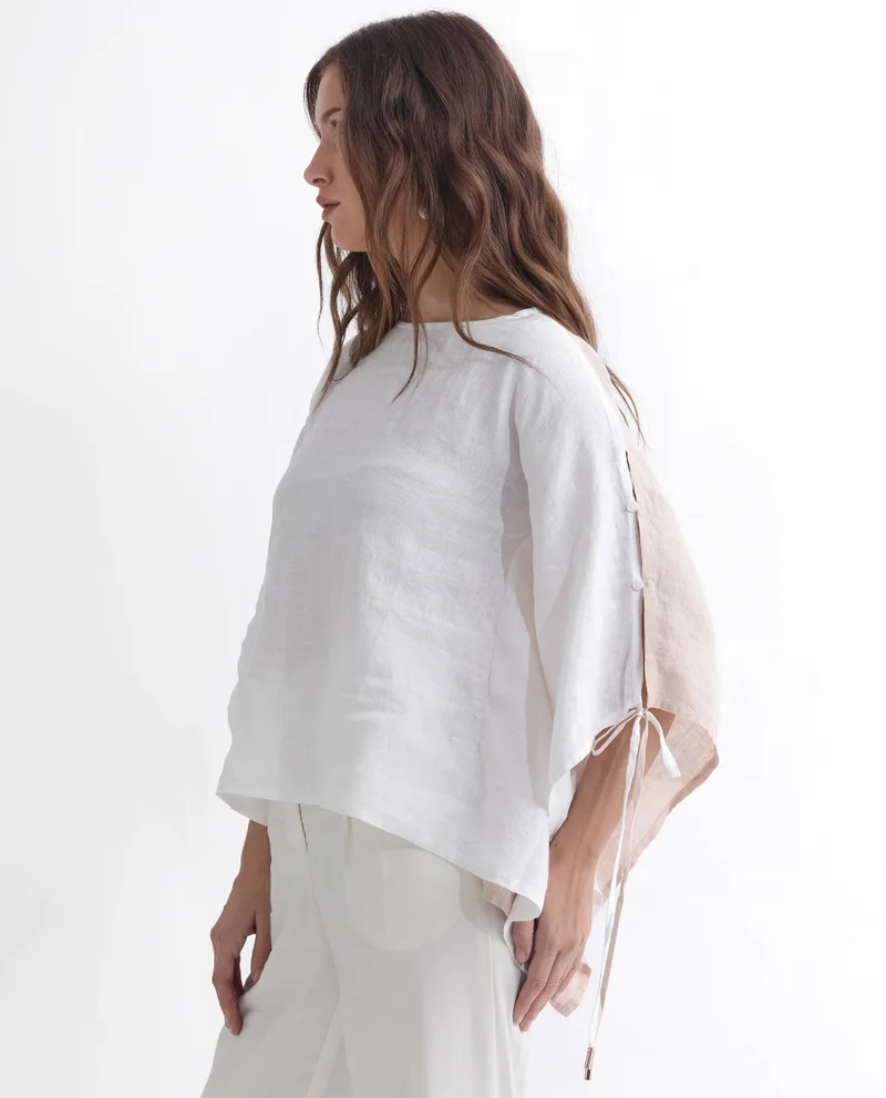 Rareism Women's Linen Colour Blocked Kaftan Top