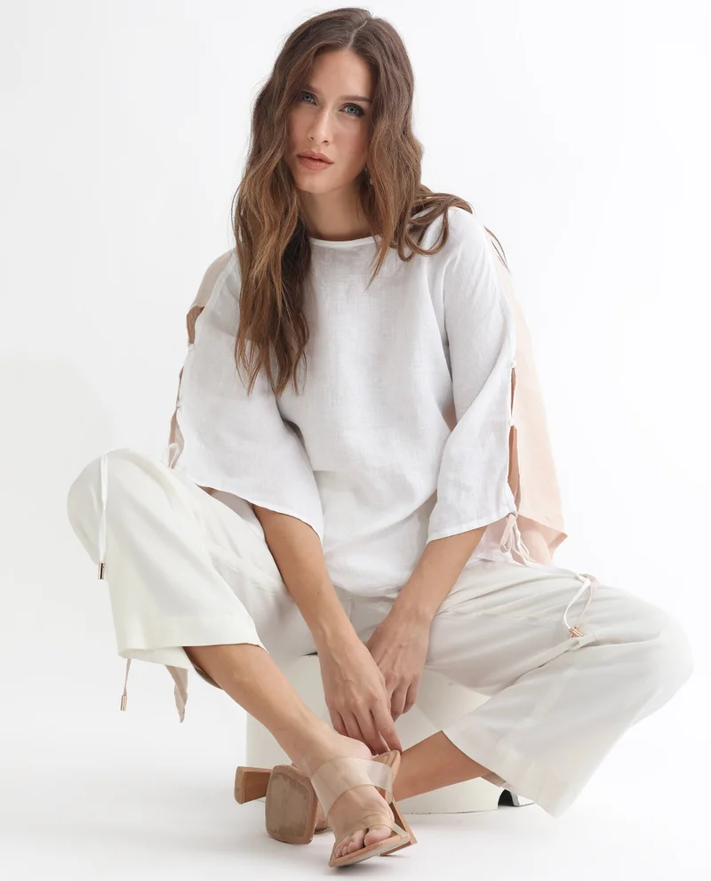 Rareism Women's Linen Colour Blocked Kaftan Top