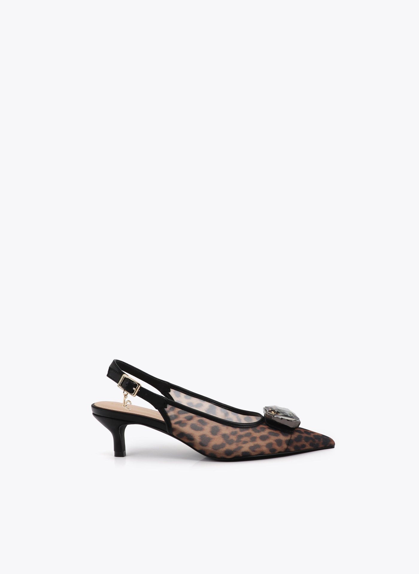 Mesh High Heel with Animal Print and Crystal Detail