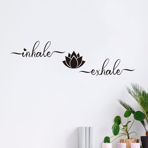AnFigure Yoga Quotes Wall Stickers for Bedroom: Zen Lotus Flower Home Meditation Vinyl Art Wall Decals for Living Room Bathroom Kitchen Office - Inhale Exhale 25" X 7" - Image 1