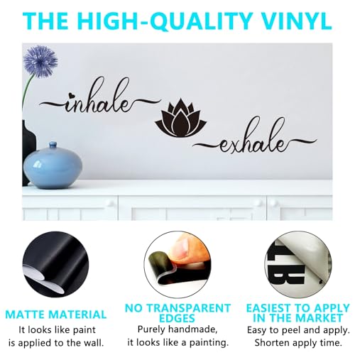 AnFigure Yoga Quotes Wall Stickers for Bedroom: Zen Lotus Flower Home Meditation Vinyl Art Wall Decals for Living Room Bathroom Kitchen Office - Inhale Exhale 25" X 7" - Image 2