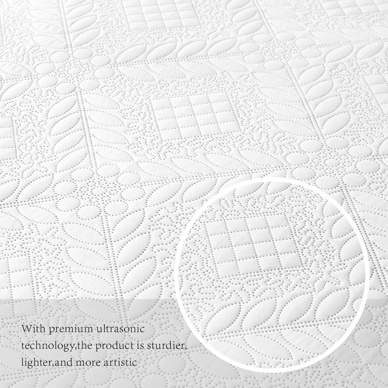 FLYMME Full/Queen Size Quilt Bedding Set White Lightweight Microfiber Soft Bedspread Retro Botanical Floral Leaf & Geometric Grid Pattern Coverlet Set for All Seasons 3-Piece(1 Quilt 2 Pillow Shams) - Image 5