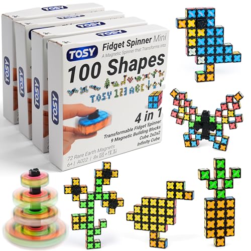 TOSY Magnet Fidget Spinner Mini 8 Blocks 3in1 Toy Transformable Fidget Spinner Infinity Cube 2x2 Puzzle Cube Easter Basket Stuffers Gift for KidsAdult STEM Sensory Stress Relief Toy 4Pack - Image 1