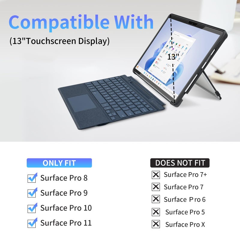 SSSÂ·GRGB Case fit Microsoft Surface Pro 11/10/9/8 13-Inch, with Stent Cover, Hand Strap, All-in-one Rugged Case Compatible with Type Cover Keyboards, Black - Image 2