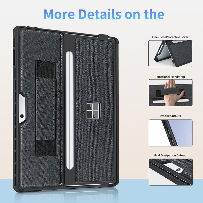 SSSÂ·GRGB Case fit Microsoft Surface Pro 11/10/9/8 13-Inch, with Stent Cover, Hand Strap, All-in-one Rugged Case Compatible with Type Cover Keyboards, Black - Image 5