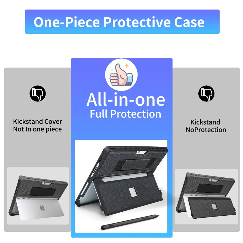 SSSÂ·GRGB Case fit Microsoft Surface Pro 11/10/9/8 13-Inch, with Stent Cover, Hand Strap, All-in-one Rugged Case Compatible with Type Cover Keyboards, Black - Image 3