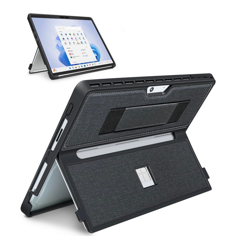 SSSÂ·GRGB Case fit Microsoft Surface Pro 11/10/9/8 13-Inch, with Stent Cover, Hand Strap, All-in-one Rugged Case Compatible with Type Cover Keyboards, Black - Image 1