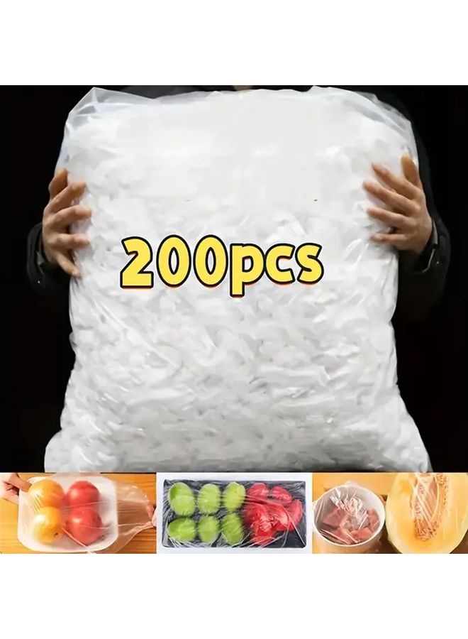 200 Pcs Food Grade Reusable Plastic Wrap Covers Transparent Elastic Seal Lids For Freshness Durable Stretchable Bowl And Plate Covers For Kitchen And Restaurant Use Food Storage Meal Prep Snug Fit Flexible Lids - Image 1