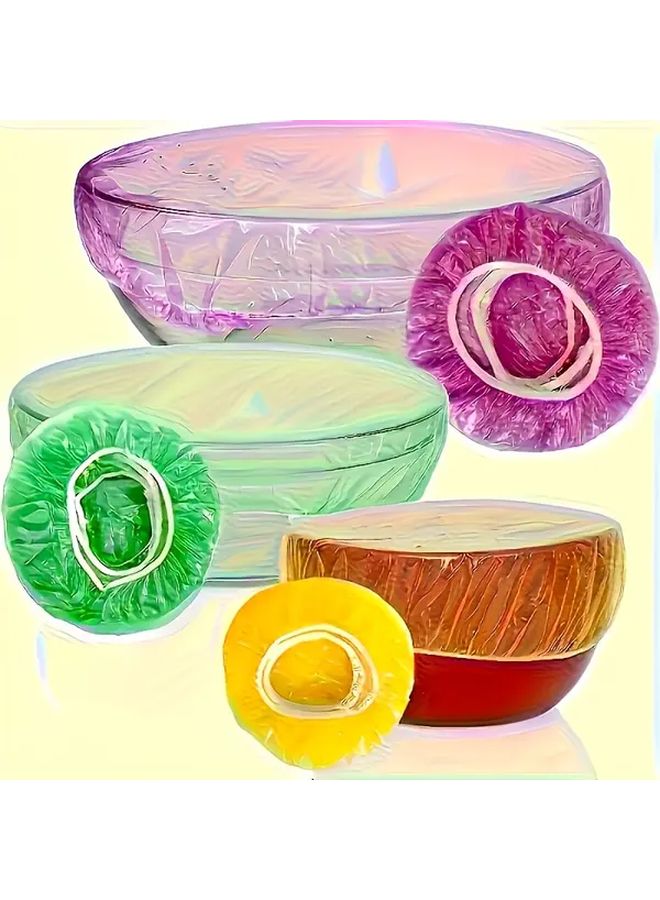 200 Pcs Food Grade Reusable Plastic Wrap Covers Transparent Elastic Seal Lids For Freshness Durable Stretchable Bowl And Plate Covers For Kitchen And Restaurant Use Food Storage Meal Prep Snug Fit Flexible Lids - Image 2