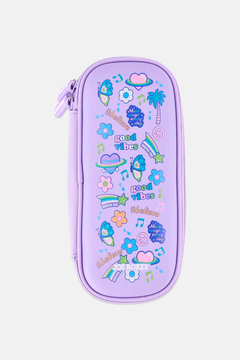 Joe Boxer Kids Girl Graphic Print Pencil Pouch, Purple - Image 1
