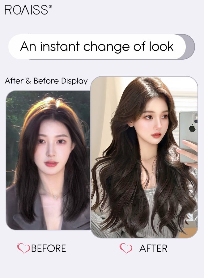 رويس باروكة شعر مستعار مجعد متوسط ​​الطول باللون الأسود والبني، للنساء، مفروقة من المنتصف، شعر صناعي طبيعي ناعم مقاوم للحرارة، مناسبة لحفلات الزفاف والتنكر، للاستخدام اليومي، 51 سم (20 بوصة) - Image 2