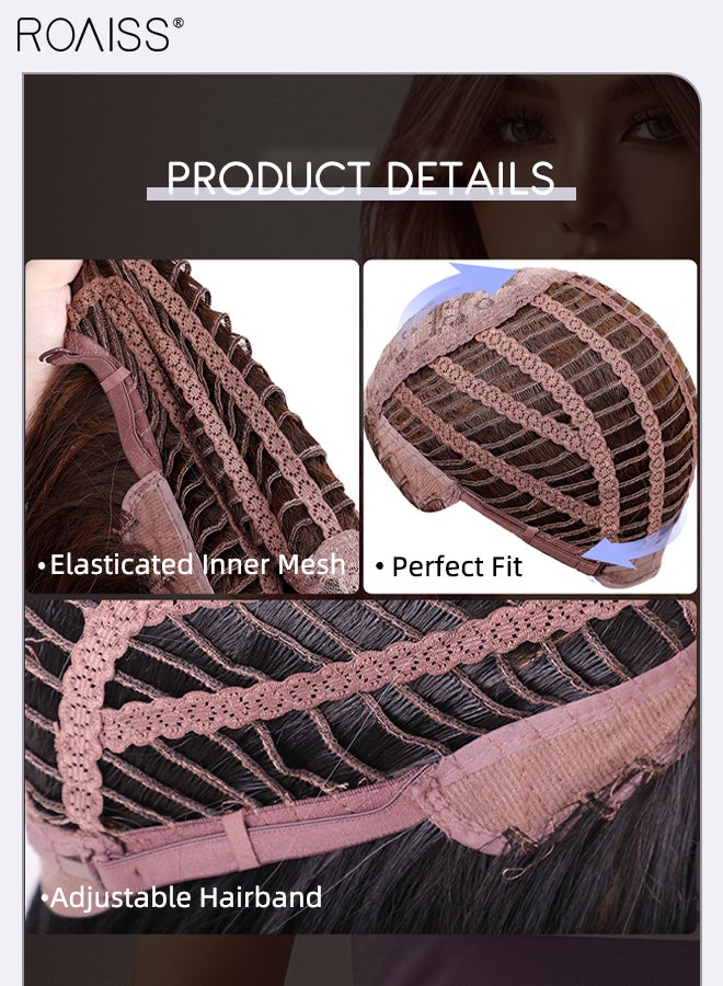 رويس باروكة شعر مستعار مجعد متوسط ​​الطول باللون الأسود والبني، للنساء، مفروقة من المنتصف، شعر صناعي طبيعي ناعم مقاوم للحرارة، مناسبة لحفلات الزفاف والتنكر، للاستخدام اليومي، 51 سم (20 بوصة) - Image 5