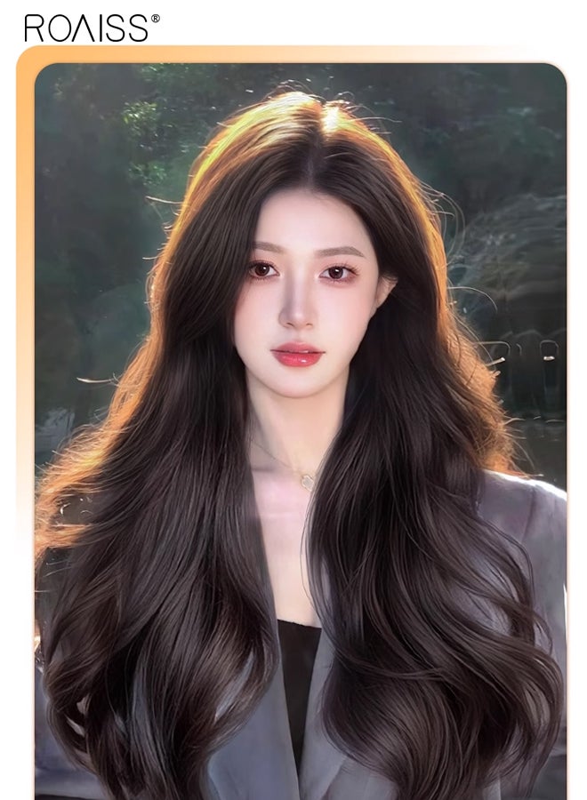 رويس باروكة شعر مستعار مجعد متوسط ​​الطول باللون الأسود والبني، للنساء، مفروقة من المنتصف، شعر صناعي طبيعي ناعم مقاوم للحرارة، مناسبة لحفلات الزفاف والتنكر، للاستخدام اليومي، 51 سم (20 بوصة) - Image 4