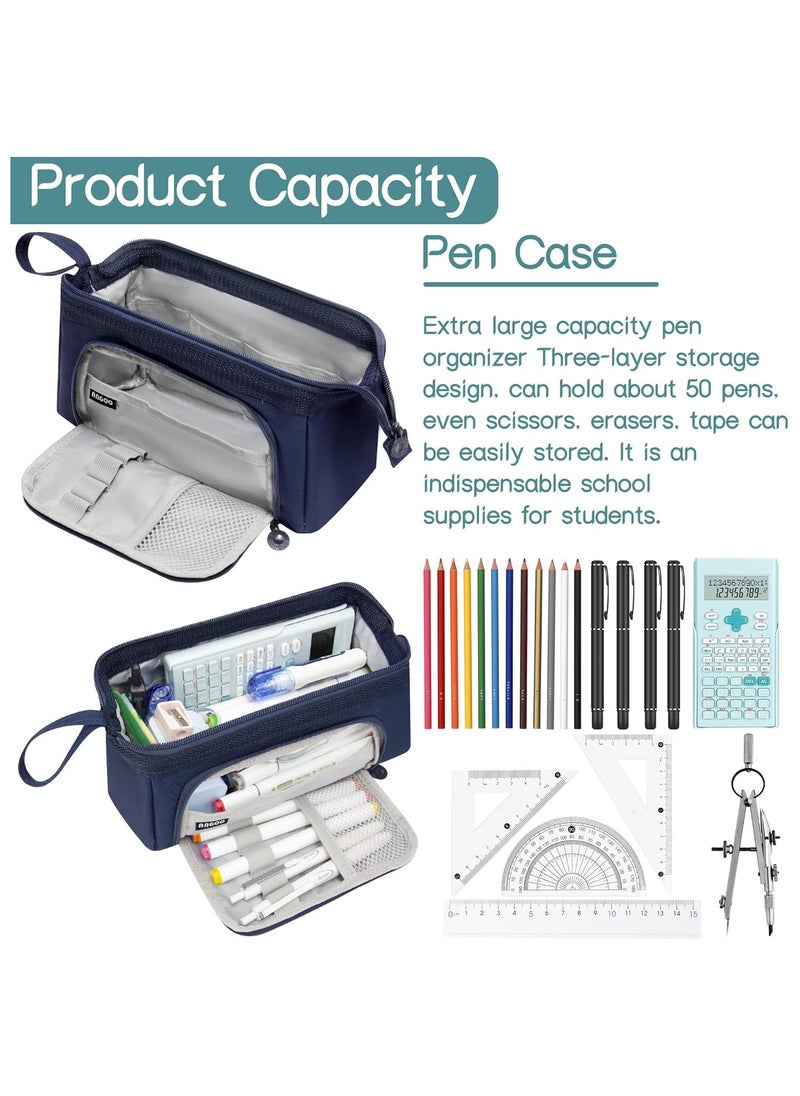 AUTOYSUR Pencil Case Large Capacity Pencil Pouch Handheld Pen Bag Cosmetic Gift for Office School Teen Girl Boy Men Women Adult (Navy)  - Image 5