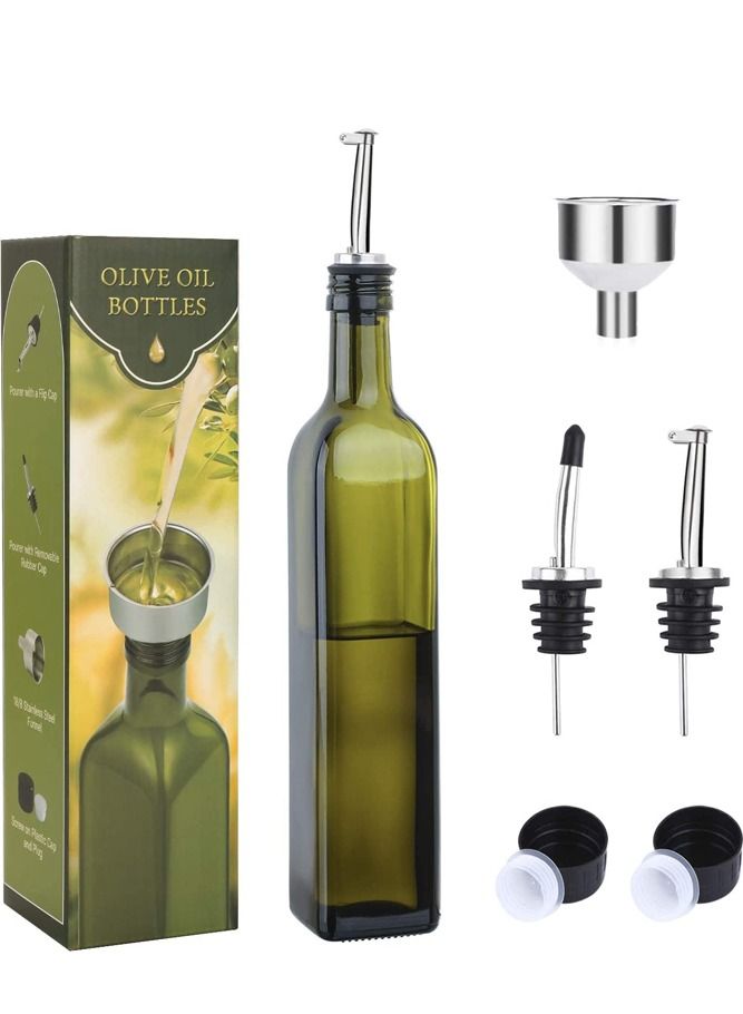 AMERTEER 17oz/500ml Olive Oil Dispenser Bottle for Kitchen – Premium Glass Cruet for Oil & Vinegar with Airtight Non-Drip Pourers and Funnel - Image 1
