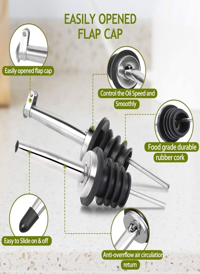 AMERTEER 17oz/500ml Olive Oil Dispenser Bottle for Kitchen – Premium Glass Cruet for Oil & Vinegar with Airtight Non-Drip Pourers and Funnel - Image 2