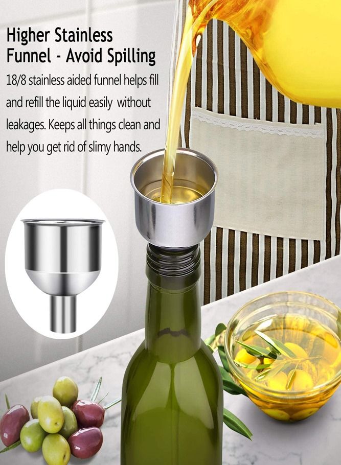 AMERTEER 17oz/500ml Olive Oil Dispenser Bottle for Kitchen – Premium Glass Cruet for Oil & Vinegar with Airtight Non-Drip Pourers and Funnel - Image 3