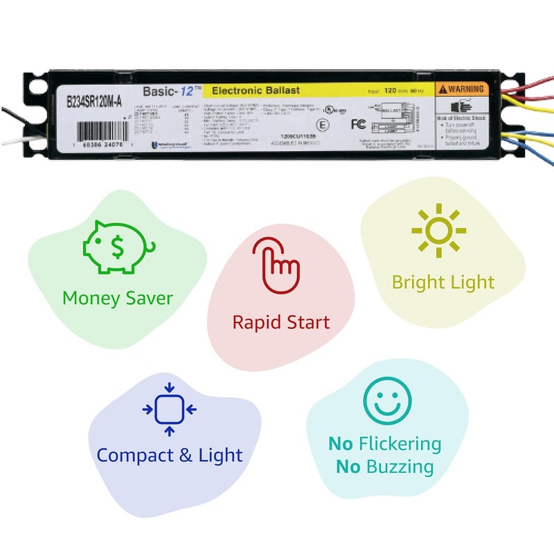 UNIVERSAL Lighting Technologies B234SR120M-A000I Electronic Ballast, Fluorescent, T12, 2-Lamp, 120V, Black - Image 2