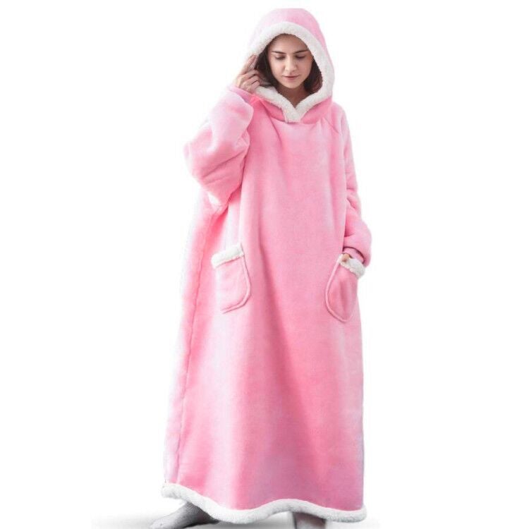 Christmas Hoodie Winter Warm Long Lazy Clothes Big Red Elk Print Blanket D21-dark pink