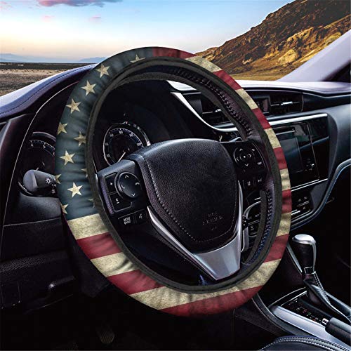 GLENLCWE Vintage American Flag Print Steering Wheel Cover for Women MenPatriotic Steering Wheel Protector Decorative Universal - Image 1