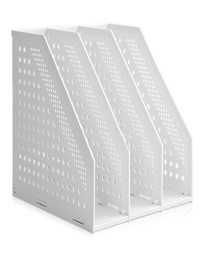 ساييك حامل ملفات ومجلات مكتبي من SAYEEC، 3 أقسام بلاستيكية مجوفة، منظم ملفات قابل للطي، رفوف خزانة ملفات، فواصل، رف عرض وتخزين - Image 1