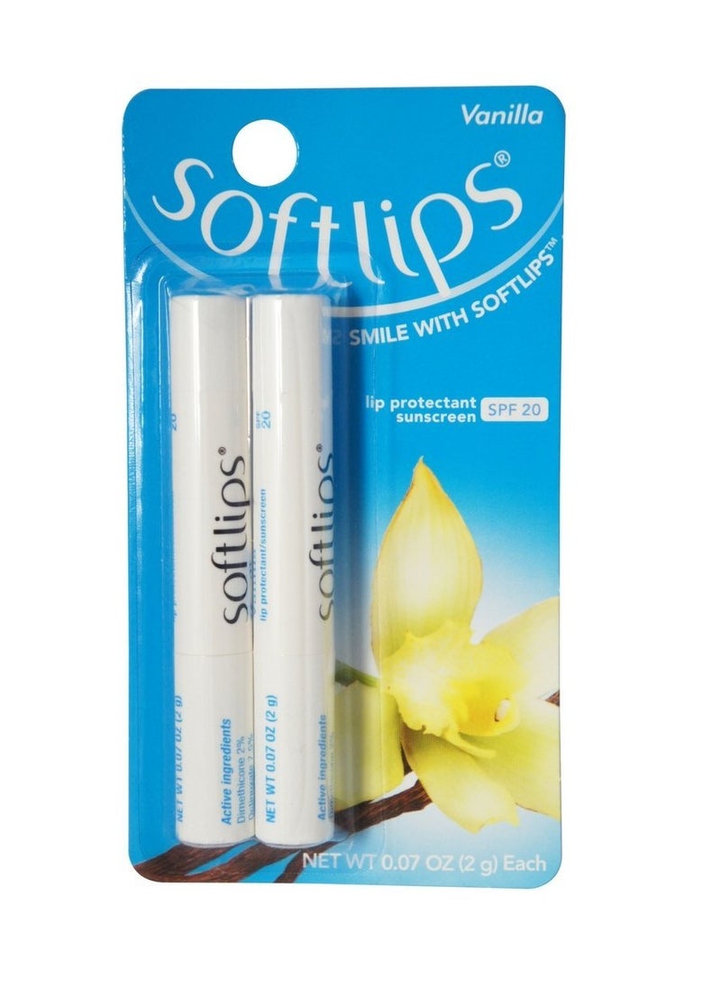Softlips Softlips Lip Protectant/Sunscreen SPF 20, Value Pack, Vanilla, 0.07 Ounce (Pack of 2) 