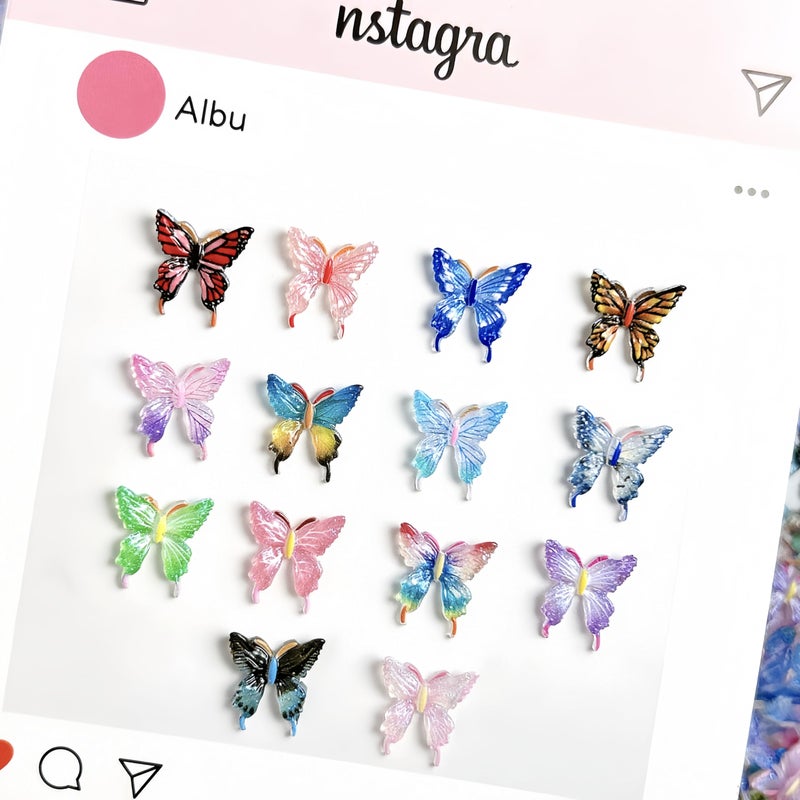 SHUXILIN 50Pcs Butterfly Nail Charms for Nails Butterfly Nails Rhinestones Spring Summer Butterflies Resin Nails Gem Jewelry 3D Mixed Colorful Butterflies Nail Art Supplies for Women Girls Manicure Decoration - Image 3