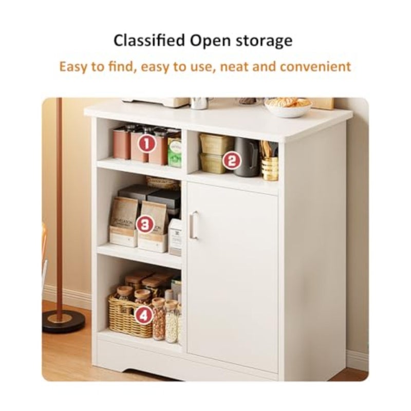Sideboard Buffet Coffee Bar Cabinet, 1 piece, modern home corner cabinet for dining room kitchen living room, engineered wood, spacious storage and sleek design, white, soft-close doors and adjustable shelves - Image 3