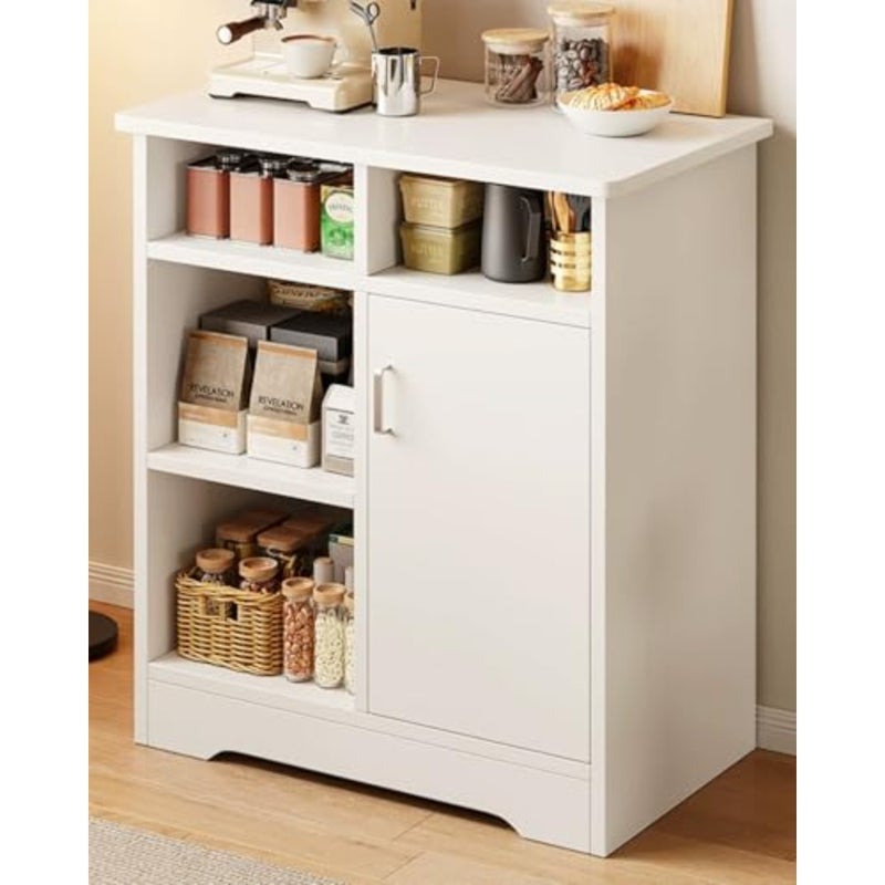 Sideboard Buffet Coffee Bar Cabinet, 1 piece, modern home corner cabinet for dining room kitchen living room, engineered wood, spacious storage and sleek design, white, soft-close doors and adjustable shelves - Image 1