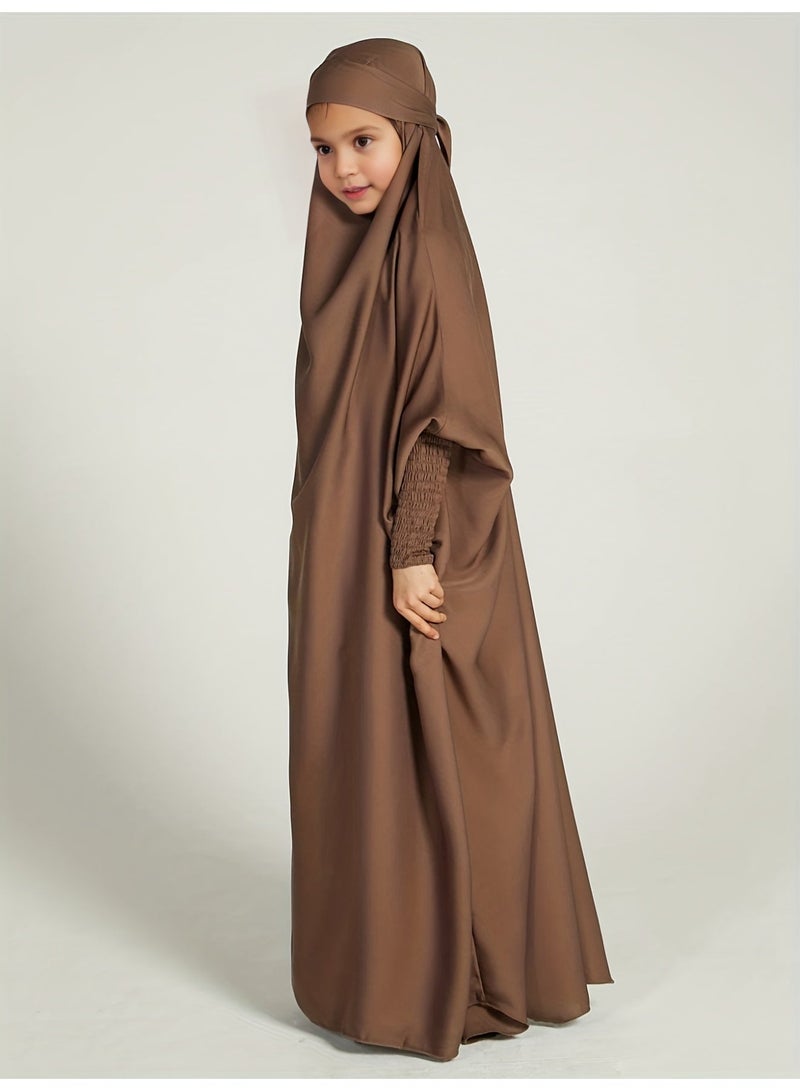 عباية بناتي بأكمام الخفاش — غطاء رأس قابل للربط مع أساور مرنة - Image 5