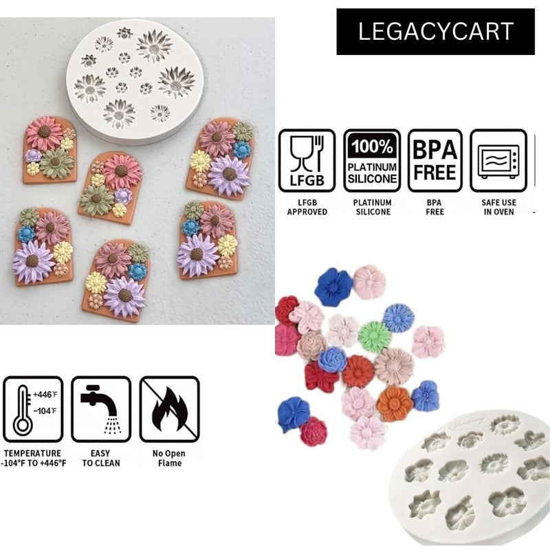 LEGACYCART Pack of 3 Flower Fodant Mould Daisy Sunflower Chrysanthemum Succulent Flower Fondant Sugar Mould Chocolate Craft Molds for Cake Decorations Birthday Wedding Party DIY Craftng Projects - Image 3