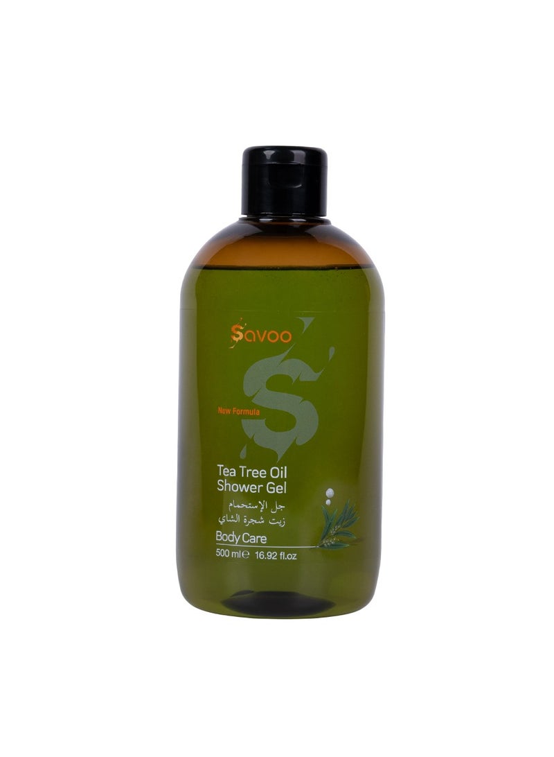 SAVOO Tea Tree Oil Shower Gel 500ml – Natural Body Wash for Soothing Skin, Reduces Redness & Acne Scars, Antibacterial, Refreshing Scent – For Men & Women - Image 1