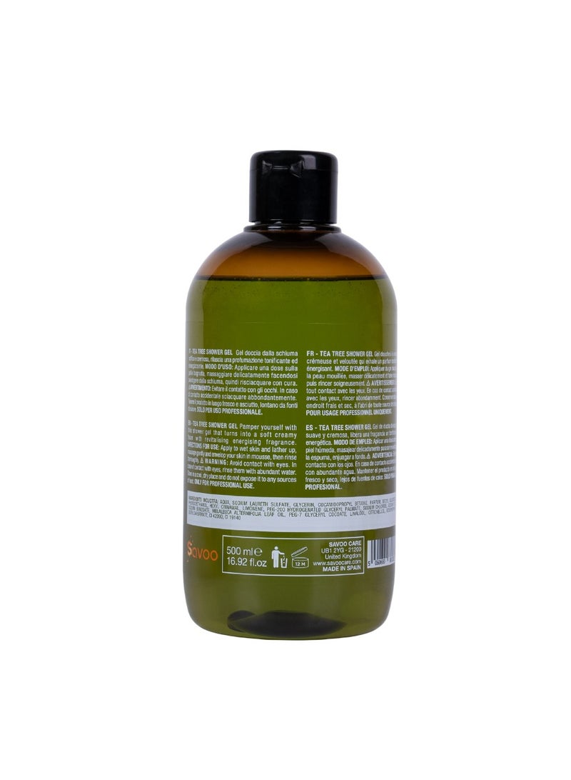 SAVOO Tea Tree Oil Shower Gel 500ml – Natural Body Wash for Soothing Skin, Reduces Redness & Acne Scars, Antibacterial, Refreshing Scent – For Men & Women - Image 2
