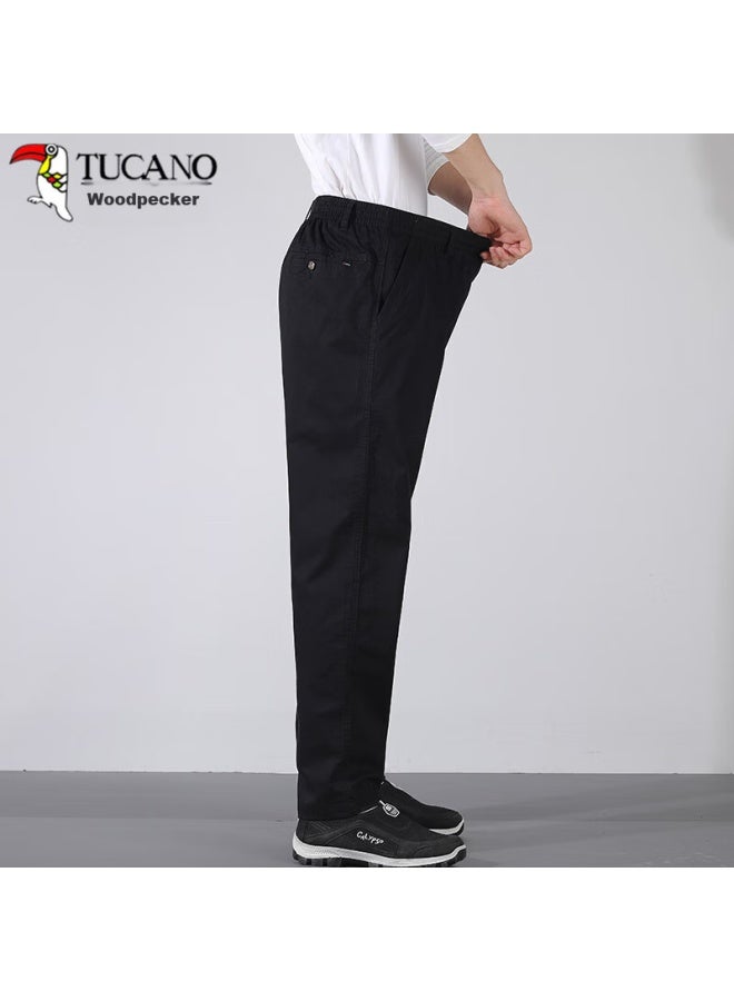 Tucano Casual Pants For Men, Summer Pure Cotton Breathable Comfortable Straight-leg Trousers, Business Elastic Slim-fit Long Pants, Men's Clothing, Black XL - Image 3