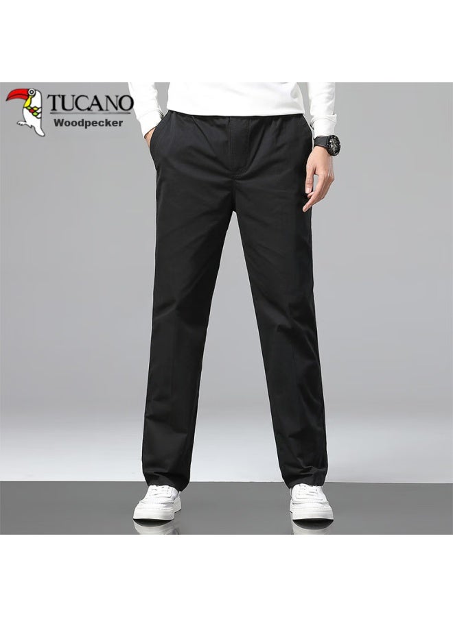Tucano Casual Pants For Men, Summer Pure Cotton Breathable Comfortable Straight-leg Trousers, Business Elastic Slim-fit Long Pants, Men's Clothing, Black XL - Image 2