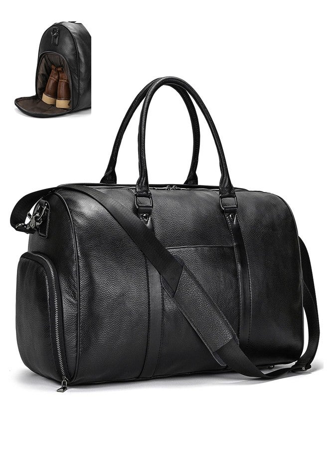 LUUFAN Genuine Leather Travel Bag Large Capacity Waterproof Luggage Duffel Bag with Shoe Compartment, Shoulder Handbag for Men Women Holiday Business Trip - Image 1
