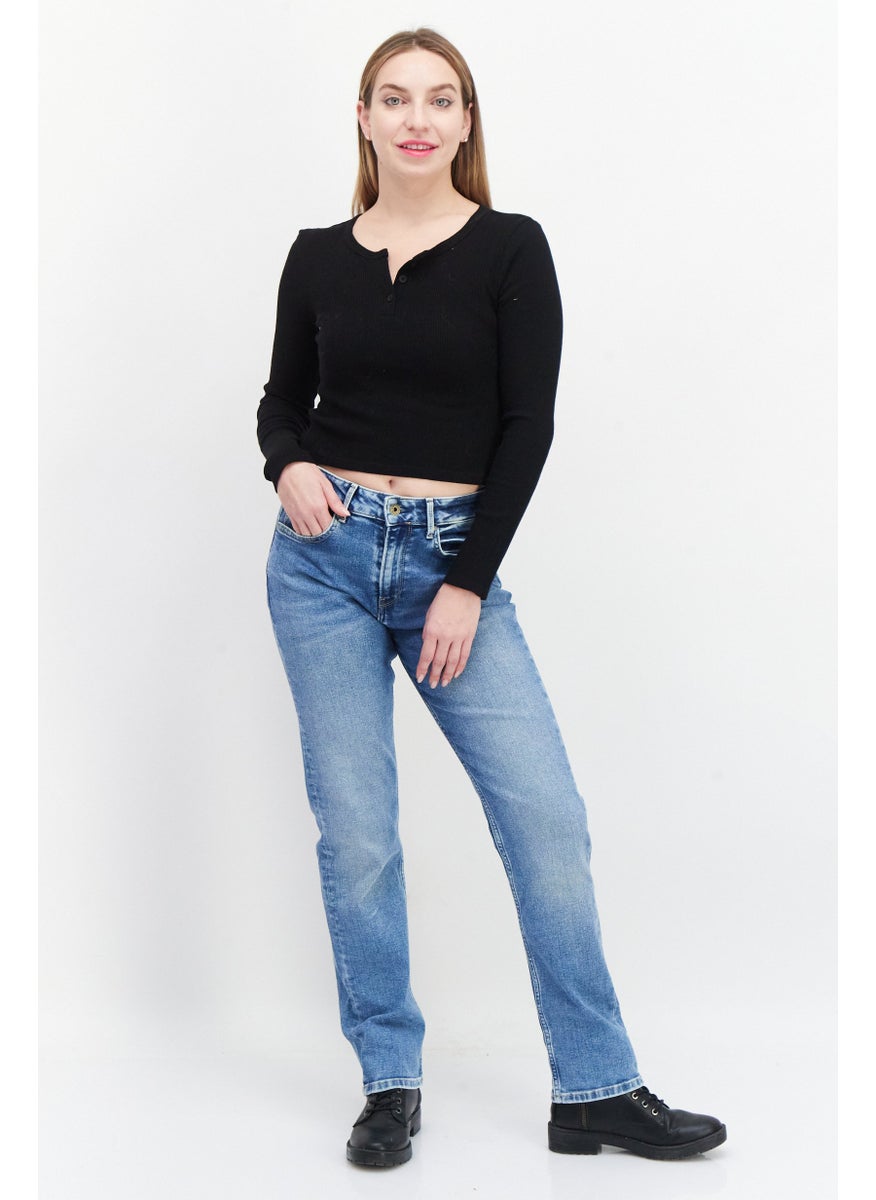 Pepe Jeans Women Straight Fit High Waist Washed Stretchable Jeans, Blue  - Image 3