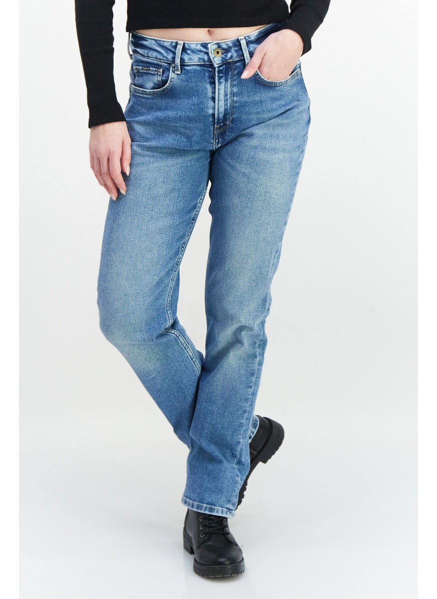 Pepe Jeans Women Straight Fit High Waist Washed Stretchable Jeans, Blue  - Image 1
